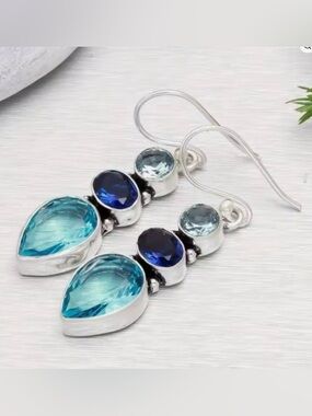 New Silver and Blue Stone Earrings